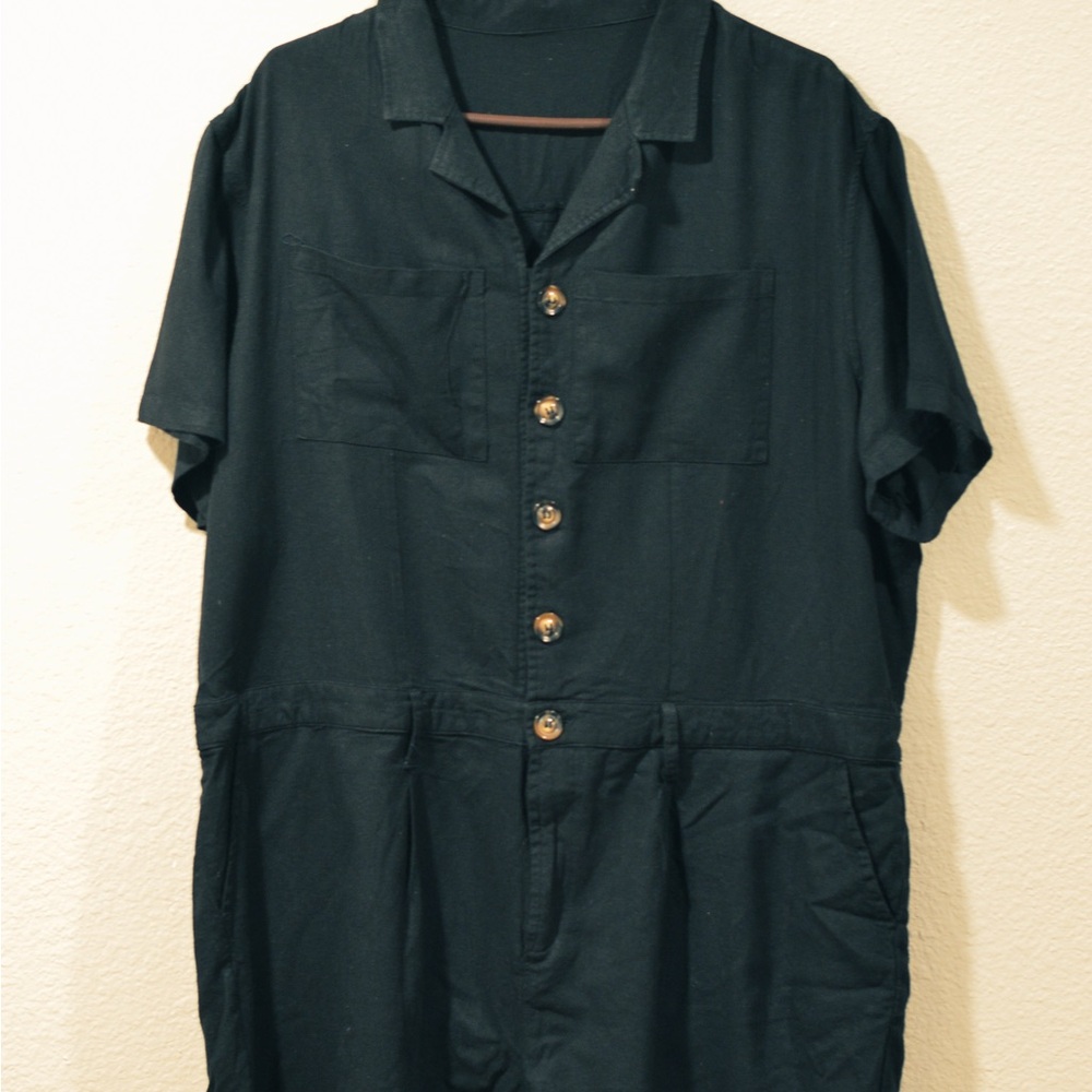 Black Button-Up Jumpsuit (Unisex OS Romper)